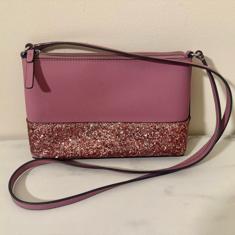 Kate Spade Greta Court Ramey Dusty Peony Glitter Crossbody - Picture 2 of 15